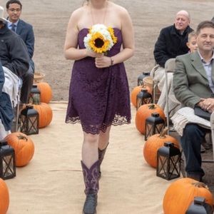 David’s bridal short plum bridesmaid dress